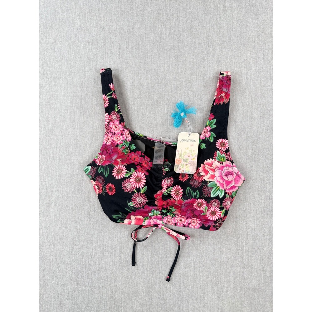 Johnny Was Blum Drawcord Bikini Top Floral Black CSW6524-N New